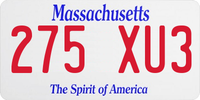 MA license plate 275XU3