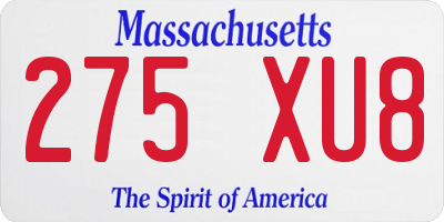 MA license plate 275XU8