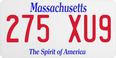MA license plate 275XU9