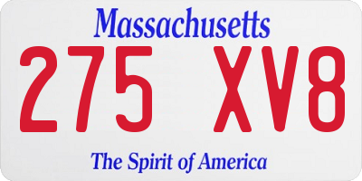 MA license plate 275XV8