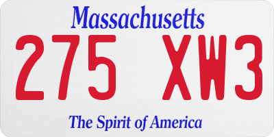MA license plate 275XW3