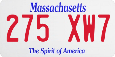 MA license plate 275XW7