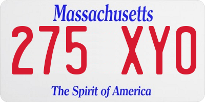 MA license plate 275XY0
