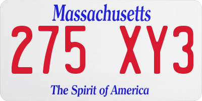 MA license plate 275XY3