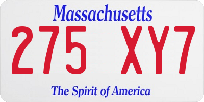 MA license plate 275XY7