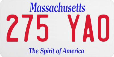 MA license plate 275YA0