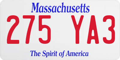 MA license plate 275YA3