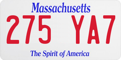 MA license plate 275YA7