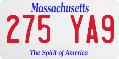 MA license plate 275YA9