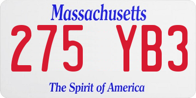 MA license plate 275YB3