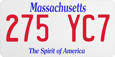 MA license plate 275YC7