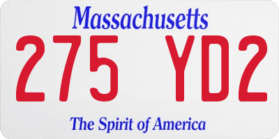 MA license plate 275YD2