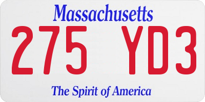 MA license plate 275YD3