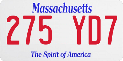 MA license plate 275YD7