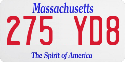 MA license plate 275YD8