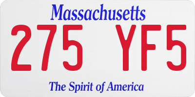 MA license plate 275YF5