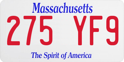 MA license plate 275YF9
