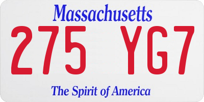 MA license plate 275YG7