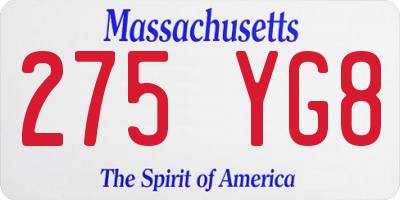 MA license plate 275YG8