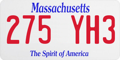 MA license plate 275YH3