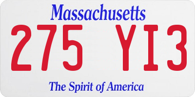 MA license plate 275YI3