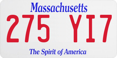 MA license plate 275YI7