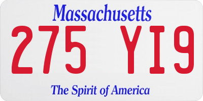 MA license plate 275YI9