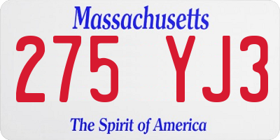 MA license plate 275YJ3