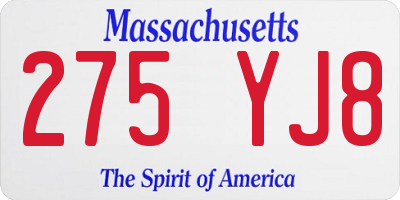 MA license plate 275YJ8