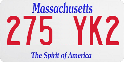 MA license plate 275YK2