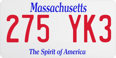 MA license plate 275YK3