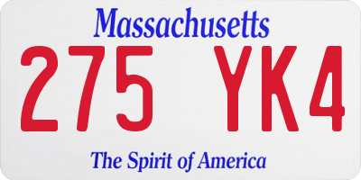 MA license plate 275YK4