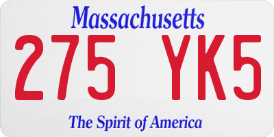 MA license plate 275YK5