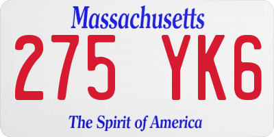 MA license plate 275YK6