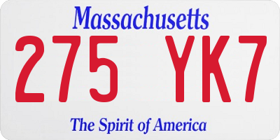 MA license plate 275YK7