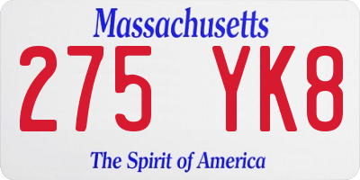 MA license plate 275YK8