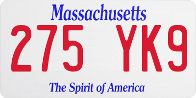 MA license plate 275YK9