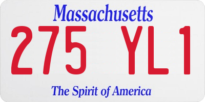 MA license plate 275YL1