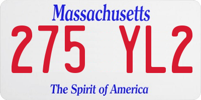 MA license plate 275YL2