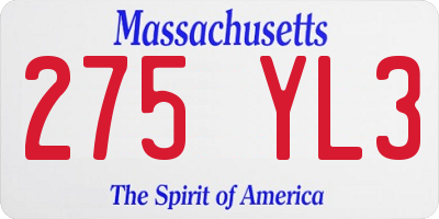MA license plate 275YL3