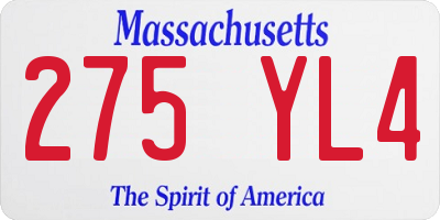 MA license plate 275YL4