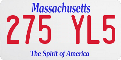 MA license plate 275YL5