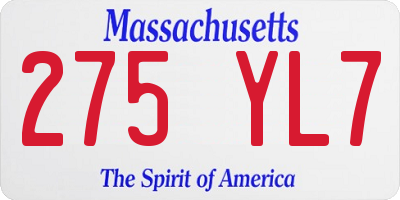 MA license plate 275YL7