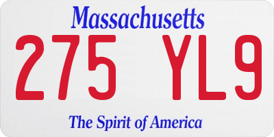 MA license plate 275YL9