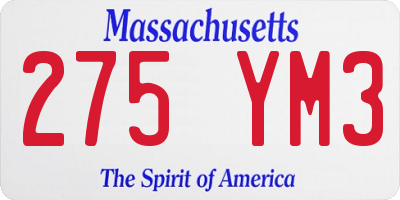 MA license plate 275YM3