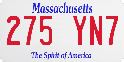 MA license plate 275YN7