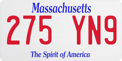 MA license plate 275YN9