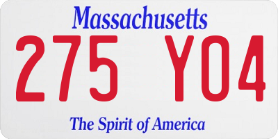 MA license plate 275YO4