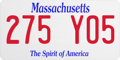 MA license plate 275YO5