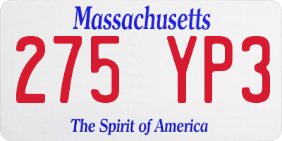 MA license plate 275YP3
